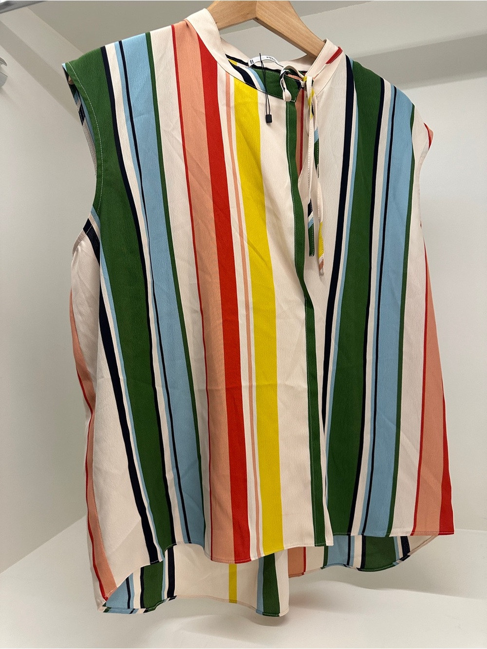 Mango Sleeveless Tie-Neck Top in Multicolor Vertical Stripes